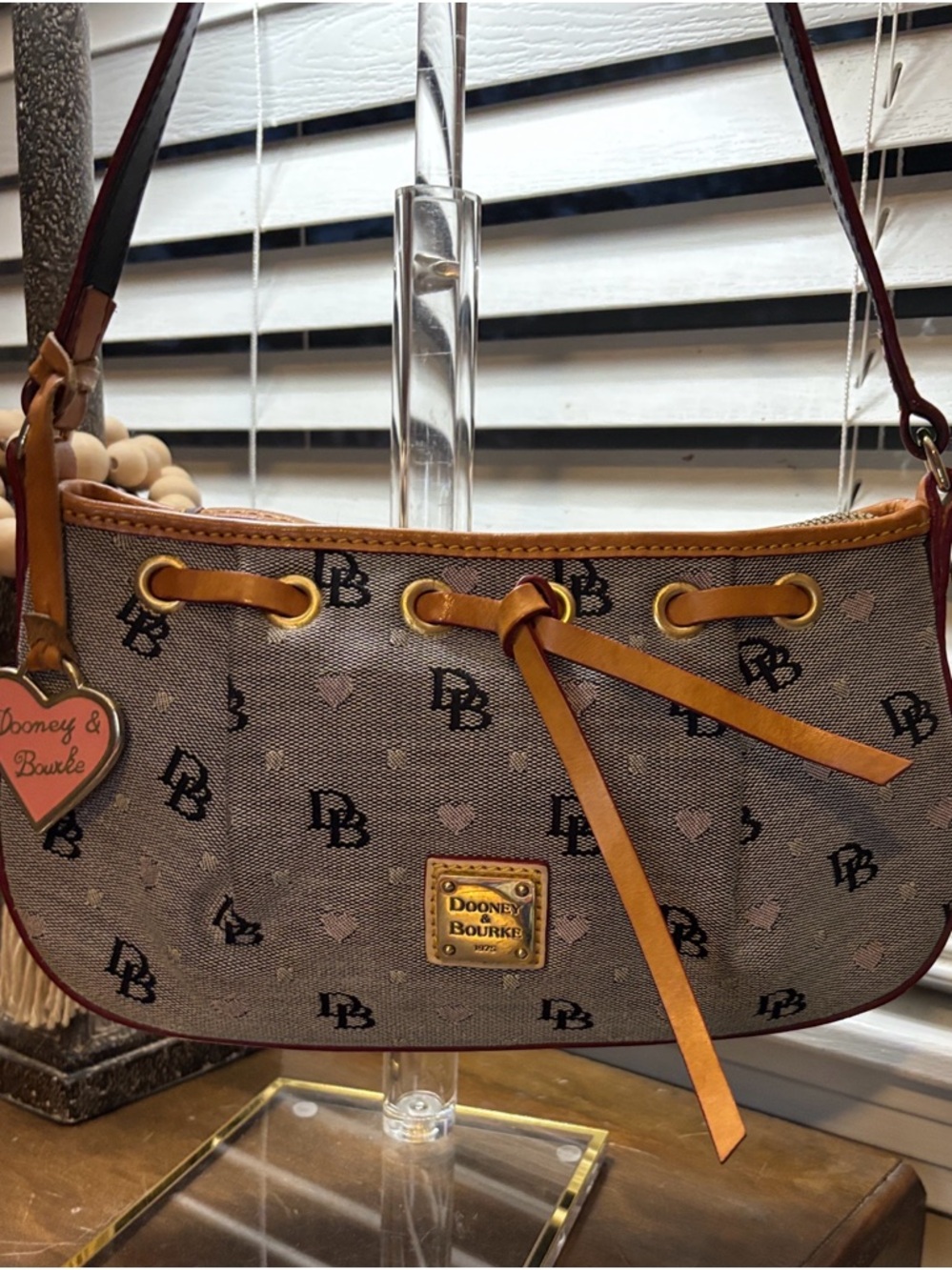 Dooney & Bourke Brown Logo Canvas Shoulder Bag with Tan Trim